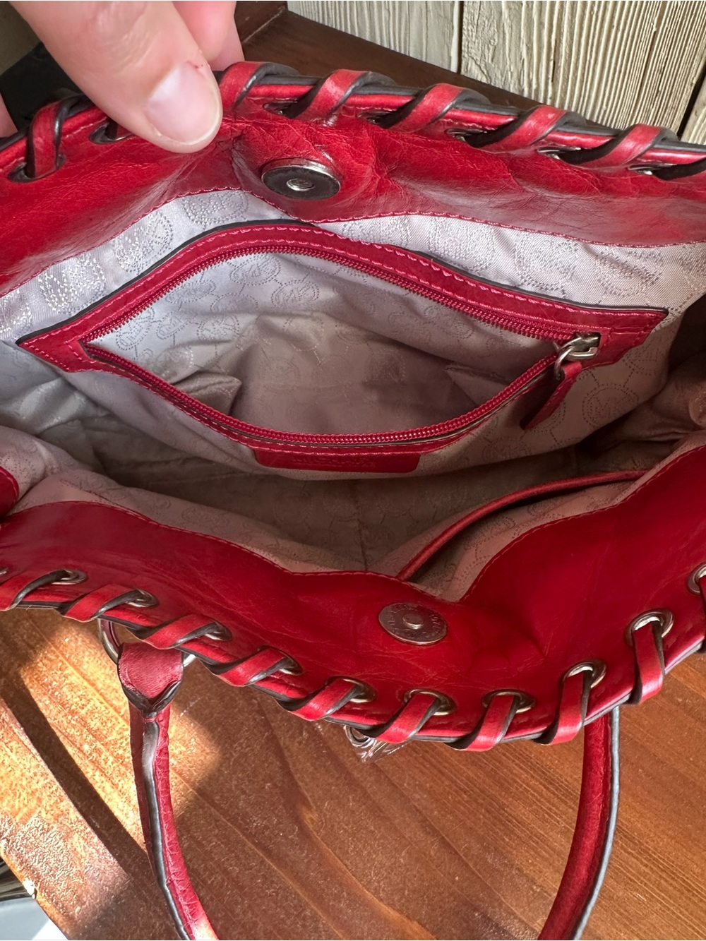 Michael Kors Crimson Quilted Hippie Grommet Satchel Bag w/ Lock & Key - Picture 10 of 15